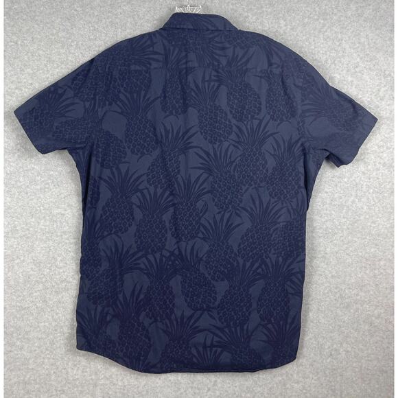 Banana Republic Casual Shirt Men's Size L Navy Pineapple All Over Print Button - Picture 2 of 6